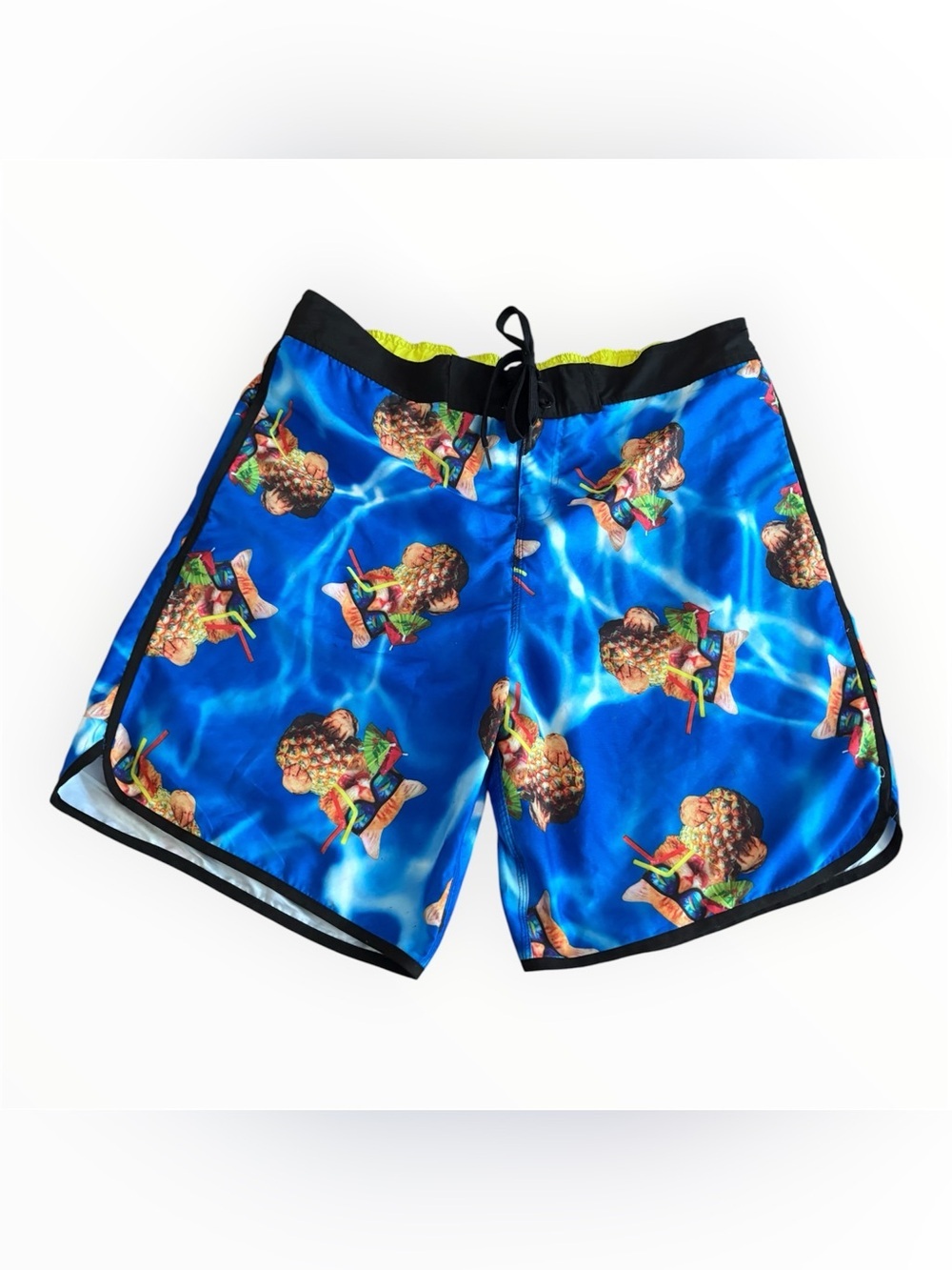 Bioworld Men's Blue Pineapple Cat-Print Swim Board Shorts | Size XXL